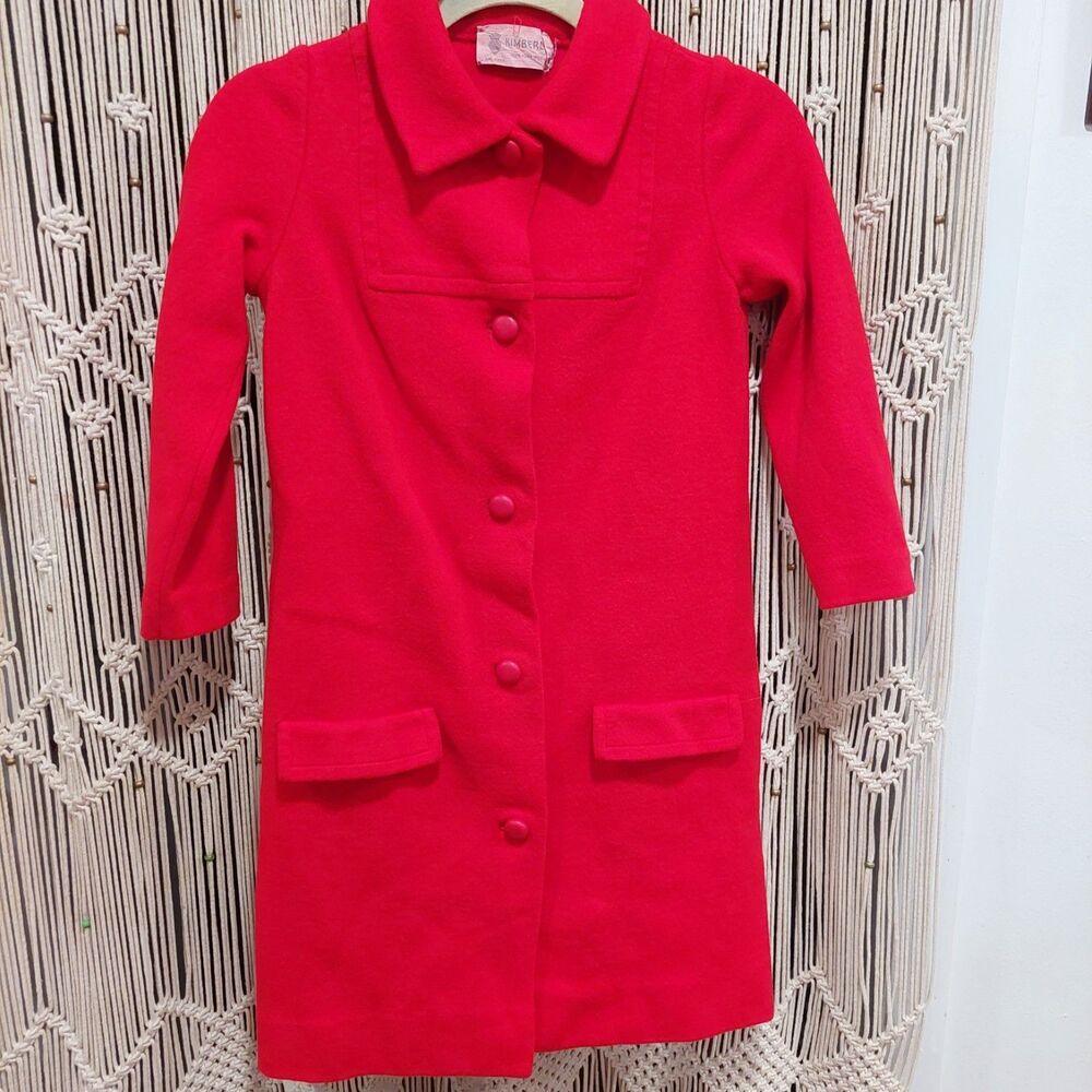 Vintage Pure Wool Ruby Red Knit Girl Coat Kimberly Union Made Sz 8
